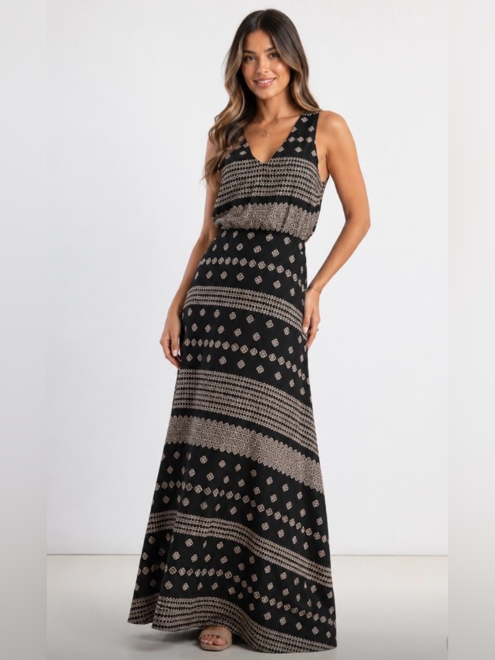 Avec Les Filles Moroccan Tile-Print Maxi Dress